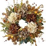 WANNA-CUL 24 Inch Fall Wreaths for Front Door with Hydrangea,Mini Pumpkins