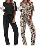 Ekouaer Womens Loungewear Set Comfy Short Sleeve Shirts and Pants Cozy Soft Pajamas Set Tracksuits,XL