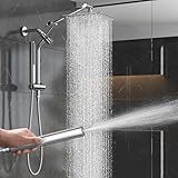 Veken 10" Luxurious All Metal Rain Shower Head with Handheld, High Pressure Rainfall Shower Heads wih Extension Arm, Wide Dual Showerhead with Spray Combo, Bathroom Accessories, Chrome, Silver