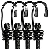 BEXSLE Bungee Cords with Hooks, Heavy Duty Outdoor Elastic Bungee Straps，No Odour Industrial Grade Bungee Rope for Securing Tarps, Luggage, Tents, Bikes or Garden Tidying 24inch 4Pcs (Black)