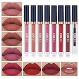 QiBest 7Pcs Matte Liquid Lipstick + 1Pcs Lip Plumper Makeup Set Kit, Pigmented Long Lasting Lip Gloss Set, Velvet Waterproof Halloween Lip Makeup Valentine's Gift Sets for Girls and Women