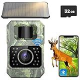Assark Solar Trail Camera 48MP 30FPS, WiFi Bluetooth Game Camera with Motion Activated 0.2s Trigger, Night Vision Motion Activated IP66 Waterproof for Wildlife Scouting with 32GB Micro SD Card