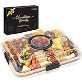 Renmxj Charcuterie Board with Clear Lid, Travel Portable Cheese Board Charcuterie Boxes Cutting Boards for Kitchen, House Warming Gifts New Home, World Cup Gift (Black, 6 Compartments)