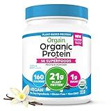 Orgain Organic Vegan Protein + 50 Superfoods Powder, Vanilla Bean - 21g Plant Based Protein, 8g Prebiotic Fiber, No Lactose Ingredients, Gluten Free, No Added Sugar, 1.12 lb (Packaging May Vary)