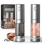 ThermoMaven Upgraded Larger Capacity Electric Salt and Pepper Grinder Set, 110ml Rechargeable Salt and Pepper Shaker with LED Light, Stainless Steel Automatic Pepper Mill with 6 Adjustable Coarseness