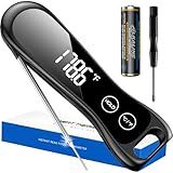 Meat Thermometer Digital,IP67 Waterproof Thermometer for Cooking with 180° Auto-Rotating LED Display,Fast Instant Read Food thermometers for Grilling, Oven,Candy,Liquids,Beef,BBQ（Black）