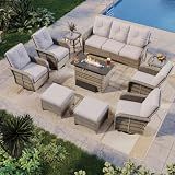 Aoxun 10-Piece Wicker Rattan Patio Furniture Set with 44" Fire Pit Table