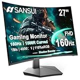 SANSUI 27 Inch Curved 160Hz Gaming Monitor, 1500R Curved Computer Gaming Monitor FHD 1080P, 4000:1, 110% sRGB, FPS/RTS, 1Ms MPRT|FreeSync|HDR|Low Blue Light|HDMI DP| VESA Support, HDMI Cable Incl.