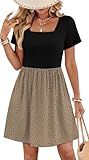 OFEEFAN Casual Dresses for Women Graduation Dress 2026 Square Neck Leopard Print Dress Summer Dresses Short Sleeve T Shirt Sundress Elegant Classy Business Casual Teacher Outfits with Pockets M