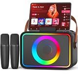 Karaoke Machine for Kids Adults,Portable Bluetooth Speaker with 2 Wireless Microphone with LED Lights, Karaoke Microphone with PA System Supports USB/TF/AUX,Gift for Party (Black)