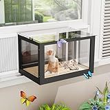TITIMO Cat Window Box, Catio Outdoor Cat Enclosure with Bug Proof Wire Mesh Fits Double Hung Frames 26" to 43" Wide, Window Perch with Waterproof Clear Roof for Sunbathing Napping Overlooking (Black)