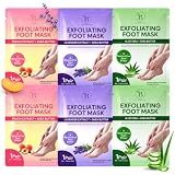 Foot Peel Mask for Hard Skin, 6 Pairs, Cracked Heel Care, Peach, Aloe