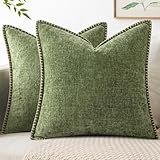 MIULEE Pack of 2 Couch Throw Pillow Covers 18x18 Inch Sage Green Farmhouse Decorative Pillow Covers with Stitched Edge Soft Chenille Solid Dyed Summer Pillow Covers for Sofa Bed Living Room
