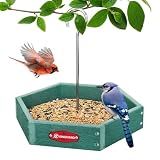 Kingsyard Hanging Platform Bird Feeder for Outdoors, Deep Tray, Green