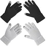 2 Pairs Women's Winter Touchscreen Gloves Warm Fleece Lined Knit with Elastic Cuff for Cold Weather