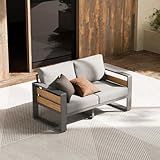 ZANDOR Outside Aluminum Lawn Furniture - 1 Pcs Loveseat, All-Weather Metal Modern Outdoor Loveseat Sofa with Washable Thick Cushion for Garden/Backyard/Porch, Grey