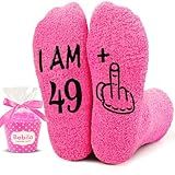 Bebila Birthday Gifts for Women Funny Socks for 30 40 50 60 70 Year Old Woman Birthday Gifts for Mom Sister Wife Friends (US, Alpha, One Size, Regular, Regular, I Am 50 Dark Pink)