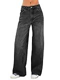 EMMIOL Women's 2026 Wide Leg Jeans Distress Mid Waist Denim Pants Vintage Y2K Trousers(Black,L)