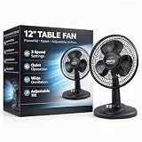 JOEY'Z 12" Oscillating Fan - Table Fan with Adjustable Tilt, Quiet, 3 Speed
