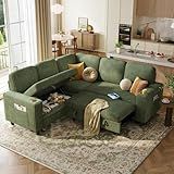 LINSY HOME Sectional Sleeper Sofa with Storage Chaise & USB Charging, Convertible Pull Out Couch Bed Plush Corduroy Modular Sectional Couches for Living Room Apartment (Green)
