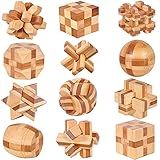 VolksRose 12pcs Wooden Brain Teaser Puzzles, IQ Challenge Puzzle Games, Logic Smart Mind Puzzle Box Lock Toy Removing Assembling 3D Small Puzzle Gift Set for Adults Teenagers Kids, 1.8inch 4.5cm