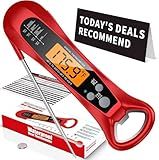 Meat Thermometer Digital, 1 Sec Instant Read, NIST Certified Accurate to ±0.5℉, Ultra Bright LED Screen, 100% Waterproof, Auto-Rotate, BBQ/Smoker/Candy, Valentines Gift, (Red) (Red)
