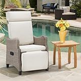 HOMREST Outdoor Recliner Chair for Patio, Wicker Reclining Chair with Adjustable Backrest up to 150°, Rattan Armchair with Integrated Footrest & Removable Cushion for Garden, Light Gray
