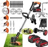 Cordless Weed Trimmer,Battery Powered with ，2×21V 4.0Ah Electric Weed Eater Brush Cutter with 4 Types Blades, Adjustable Cutting Angle &Height Edger Lawn Tool for Garden and Yard