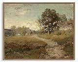 Pinetree Art Framed Canvas Wall Art Room Decor, Vintage Outskirts Country Road Paintings Prints, Rustic Farmhouse Apartment Decor for Bedroom Bathroom Wall Decor 8"x10"
