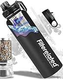 Filterelated 30oz Stainless Steel Portable Alkaline Filter Water Bottle, Creates Up to 9+ Ph of Quality Water, Sports Travel Water Bottle, Removes Water Impurities