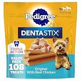 Pedigree Dentastix Dental Chews for Dogs, Small and Toy Breed Dog Treats, Original with Real Chicken, 1.63 lb. Bag (108 Treats Total)