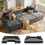 Txtin's Sleeper Sofa with Pull Out Couch Bed | 112 Inch Couches for Living Room | U-Shaped Convertible Sofa Bed | Chenille Dark Grey
