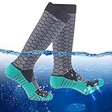 RANDY SUN Waterproof Socks for Women, Sports Outdoor Fishing Gear Knee High Socks in Water Grey& Black& Green, X-small