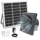Solar Exhaust Fan, 25W Solar Panel + 8" Ventilation Vent Fan, with Power Adapter, Anti-backflow Valve, High Speed Solar Powered Exhaust Fan with Bracket for Shed, Chicken Coop, Greenhouse, Dog House