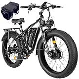TUTTIO Electric-Bike for Adults-Men, Dual-Motor-Ebike 40-46MPH, 52V 30AH Long Range Electric Bicycle, 26" Fat Tire Dirt-Bike, Full Suspension Mountain Bike for Off-Road Snow Sand Hunting (Black)