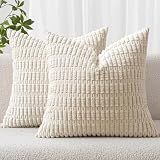 MIULEE Corduroy Decorative Throw Pillow Covers 18x18 Cream White Pack of 2