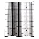 Roundhill Furniture Oriental Shoji 4 Panel Screen Room Divider, Black