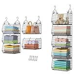5 Tier Closet Hanging Organizer, Clothes Hanging Shelves with 4 Hanging Hooks 5 S Hooks, Wire Storage Basket Bins, for Clothing Sweaters Shoes Handbags Clutches Accessories Patent Design