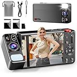 ZEOUPT Digital Camera, 4K 64MP Cameras for Photography, 270°Flip Screen Vlogging Camera, Autofocus, Flash, 18X Zoom, 2 Batteries, 64GB Card, Point and Shoot Digital Cameras for Kids Teens, Black