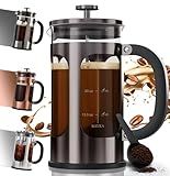 BAYKA French Press Coffee Maker 34 Ounce 1 Liter, Borosilicate Glass Stainless Steel Brewer, Large Portable Cold Brew Cafetera Teapot for Kitchen Travel Camping Coffee Bar Accessories, Dark Pewter