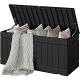 Devoko 78 Gallon Deck Box, Waterproof Resin Outdoor Storage Box for Outside and Patio, Outdoor Storage Bench Lockable for Patio Furniture, Garden Tools and Pool Supplies (Black, 78 Gallon)