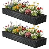 zunatu 10x2x1 ft(2 Pack) Galvanized Raised Garden Bed,Outdoor Planter Box Metal Patio Kit Planting Bed for Vegetables Flowers and Succulents,Black