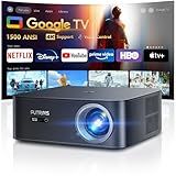 [1500 ANSI/Google TV/Voice Control]Smart Projector with WiFi 6 and Bluetooth, Netflix-Licensed 4K Support, Outdoor Movie Proyector, 1080P Home Ceiling Auto Focus Projector, PUTRIMS K12 Gray