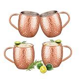 UNISWEET Moscow Mule Mugs Copper Cups Set of 4 Copper Mugs with 304 Stainless Steel Lining,Perfect For Wine, Beer, Cold Drink, Bar, Party, Gifts