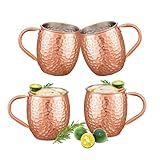 UNISWEET Moscow Mule Mugs Copper Cups Set of 4 Copper Mugs with 304 Stainless Steel Lining,Perfect For Wine, Beer, Cold Drink, Bar, Party, Gifts