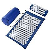 Acupressure Mat Set, Acupuncture Point Massage Pillow, Relieving Neck and Back Pain, Muscle Relaxation and Stress Reduction, Sciatica Relief, Suitable for Men and Women, Carry a Handbag, Blue White