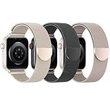 BELONGME 3 Pack Mesh Loop Compatible with Apple Watch Bands for Women Men 40mm 41mm 38mm 42mm 44mm 45mm 49mm 46mm Series 10 9 8 7 6 5 4 3 2 1 Ultra SE, Stainless Steel Metal Magnetic Strap for iWatch