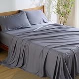 Bedsure Queen Sheet Set, Cooling Sheets for Queen Size Bed Set, Rayon Derived from Bamboo, Breathable & GentleSoft, Deep Pocket Up to 16 Inches, Hotel Luxury Silky Bedding for Hot Sleepers, Dark Grey
