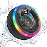 Ddidbi Bluetooth Speaker, HD Stereo Sound Shower Speaker, IPX7 Waterproof, Digital Display Portable with Suction Cup, LED Light, Small Wireless for Outdoor Party Beach Bathroom, Black