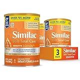 Similac 360 Total Care Sensitive Infant Formula for Fussiness & Gas Due to Lactose Sensitivity, Has 5 HMO Prebiotics, Non-GMO, Baby Formula Powder, 34.9-oz Value Can, Pack of 3